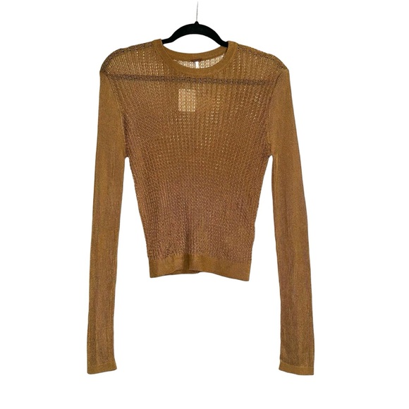 NWT Free People H2O Crew Open Knit Long Sleeve Pullover Top MEDIUM in Tiger Eye - Picture 4 of 9